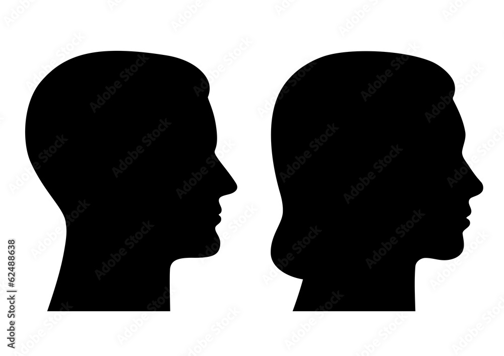 Set: Frauenkopf, Männerkopf im Profil – Vektor und freigestellt