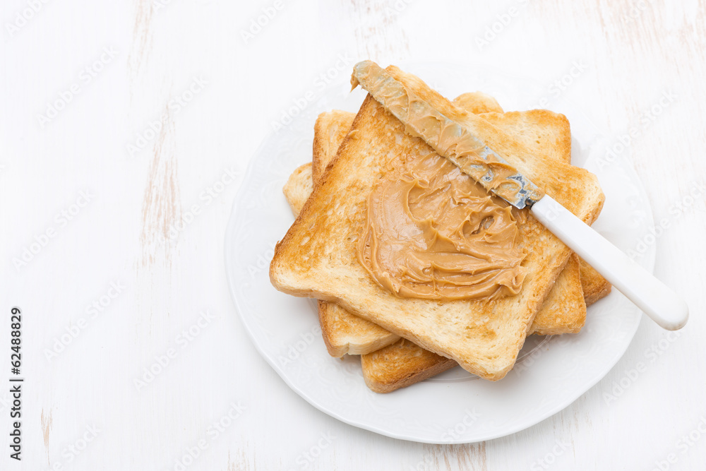 toasts with peanut butter, top view