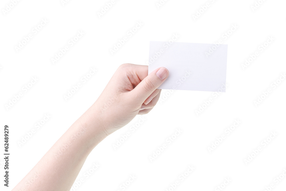 woman hand holding blank card isolated on white background woman hand holding blank card isolated on white background