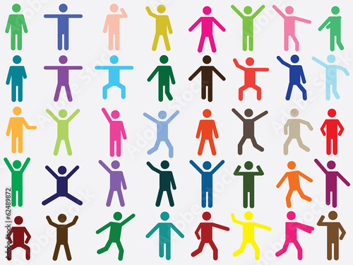 Set of active human pictogram in different colors illustrated