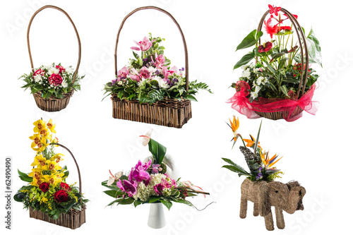 Collage of various colorful flower arrangements