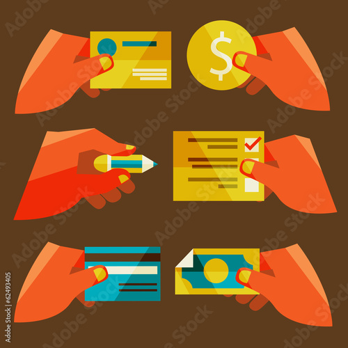 clients purchasing work. Flat design modern vector illustration