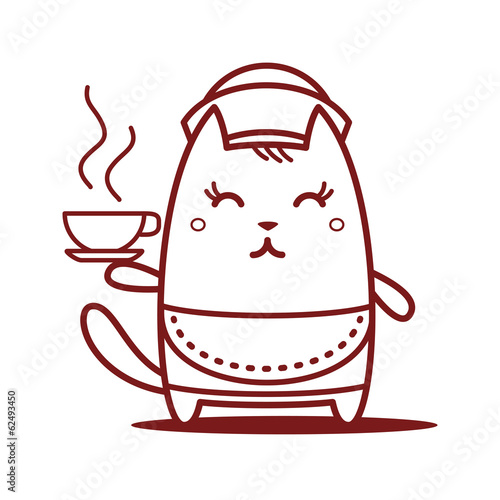 Character waiter in uniform, apron  and hat