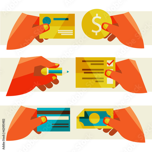 clients purchasing work. Flat design modern vector illustration