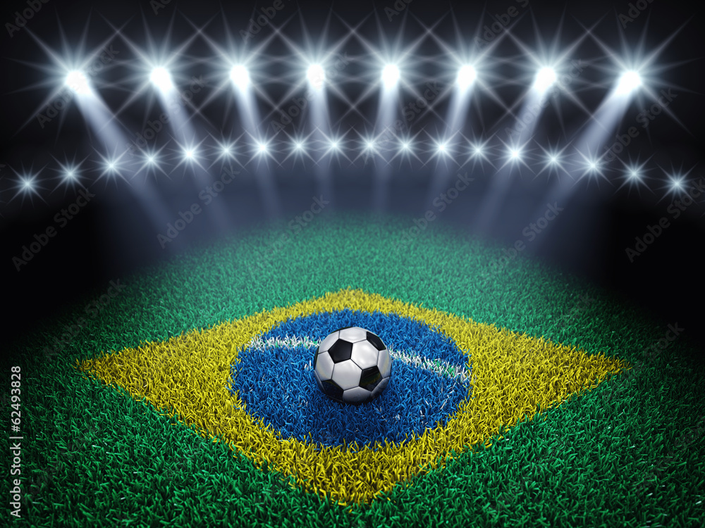 Fototapeta premium Soccer arena and ball with floodlights , Brazil 2014
