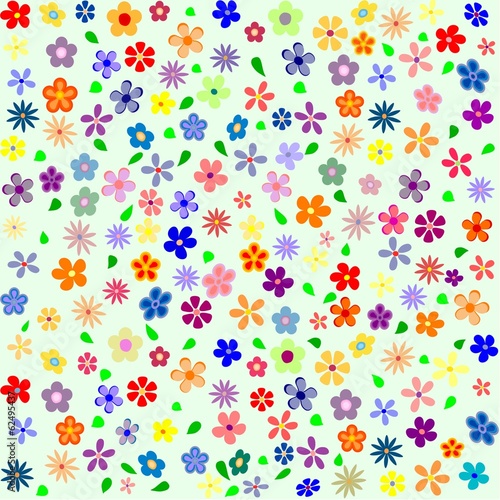 Blumenwiese Set mit vielen bunten naiv gemalten Blumen