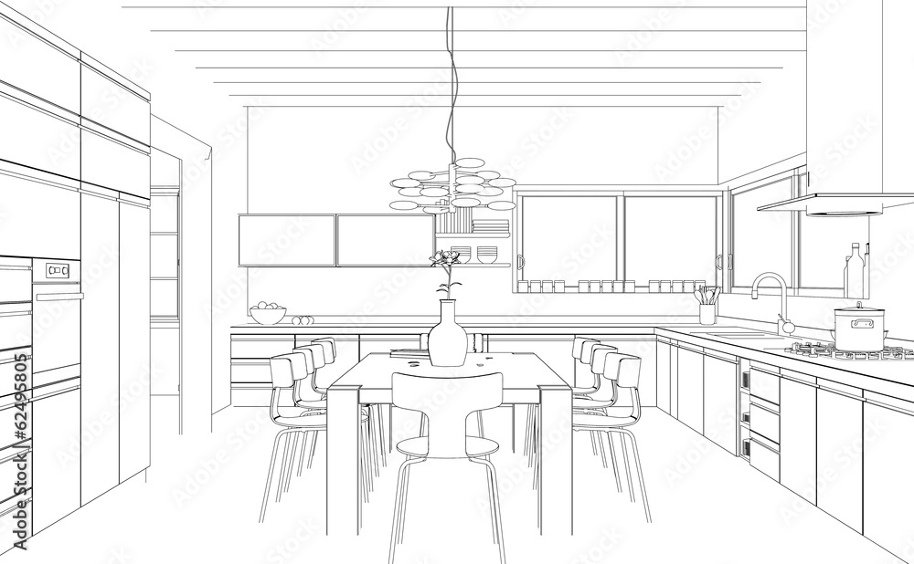 Obraz premium Zeichnung moderne Küche