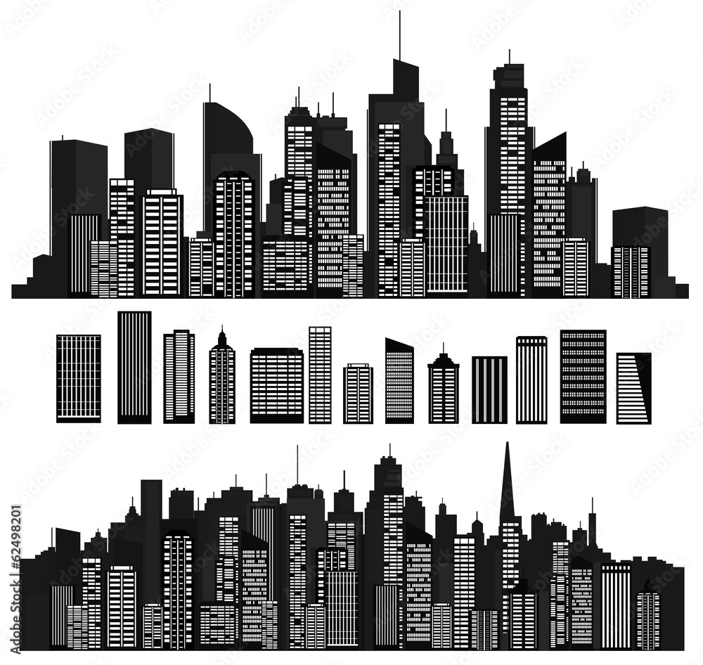 Vector cities silhouettes and elements for design.