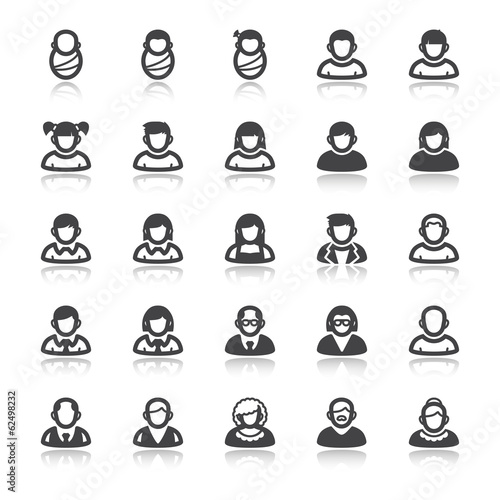 Age. Life stage. People flat icons with reflection