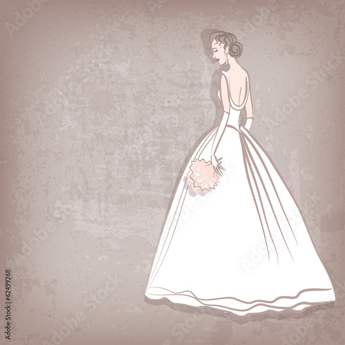 bride in wedding dress on grungy background