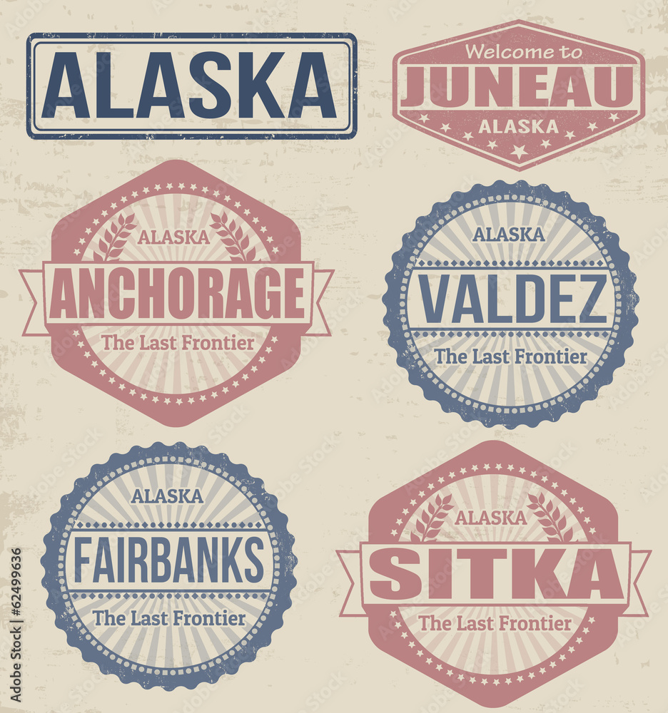 Obraz premium Alaska cities stamps