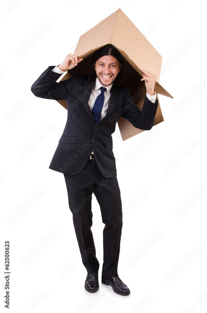 Man in thinking outside of the box concept