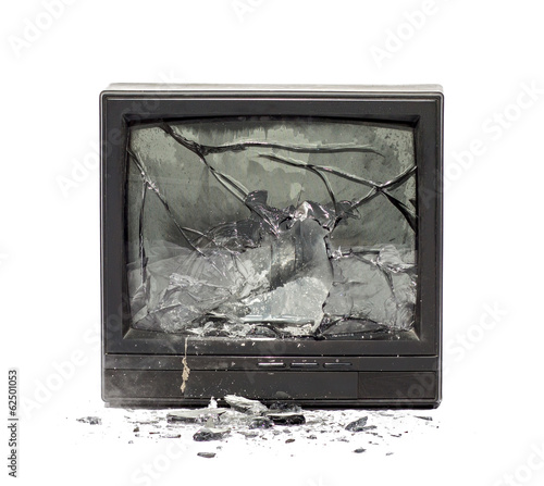 Photography Television exploding isolated on white background