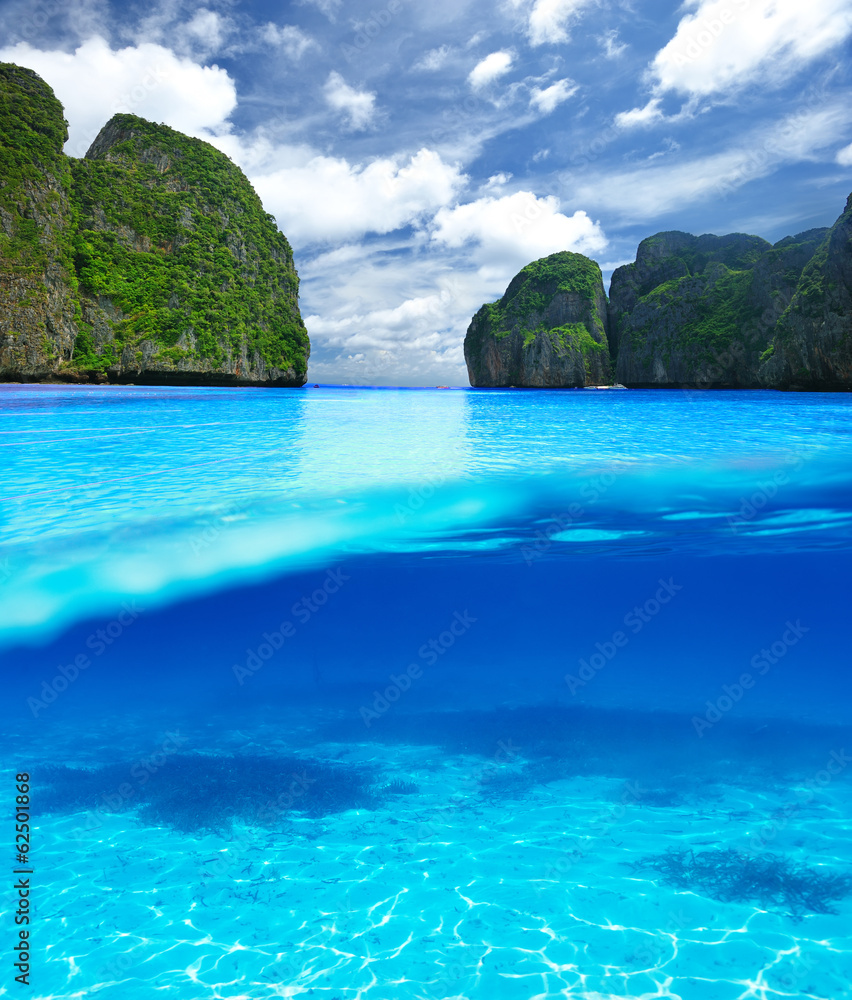 Beautiful lagoon with white sand bottom underwater view