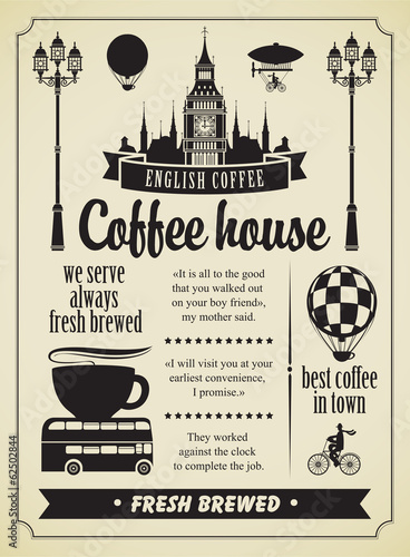 Set of design elements on coffee and symbols of London