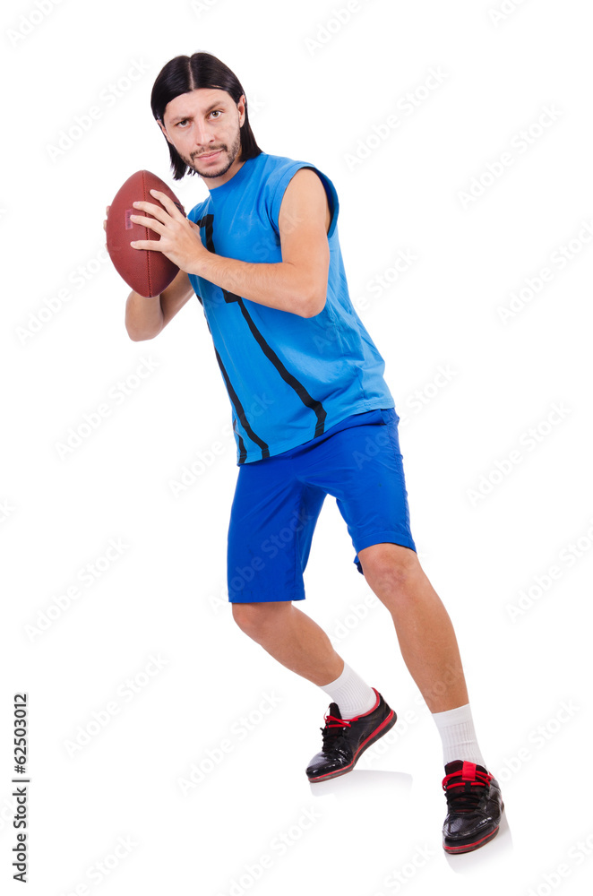 Young american football player on white Young american football player on white