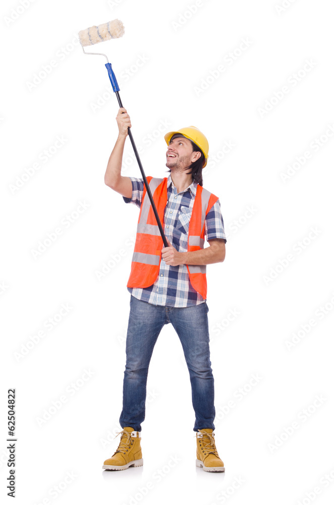 Painter with roller isolated on the white Painter with roller isolated on the white