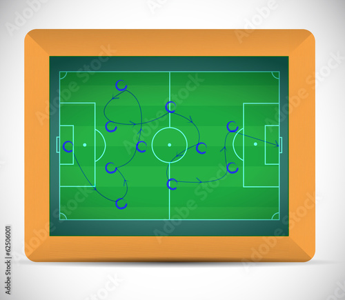 teaching soccer plays on a chalkboard.