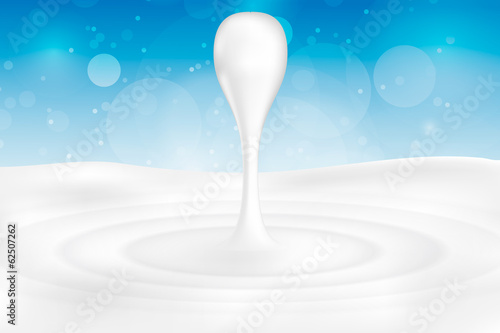 Pouring milk in a blue background. Vector illustration.