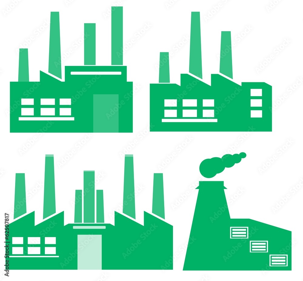 Obraz premium Usine en 4 icônes