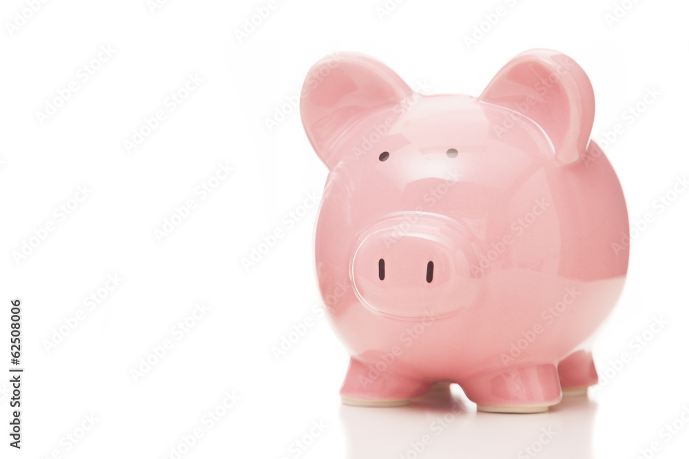 Piggy bank on white background