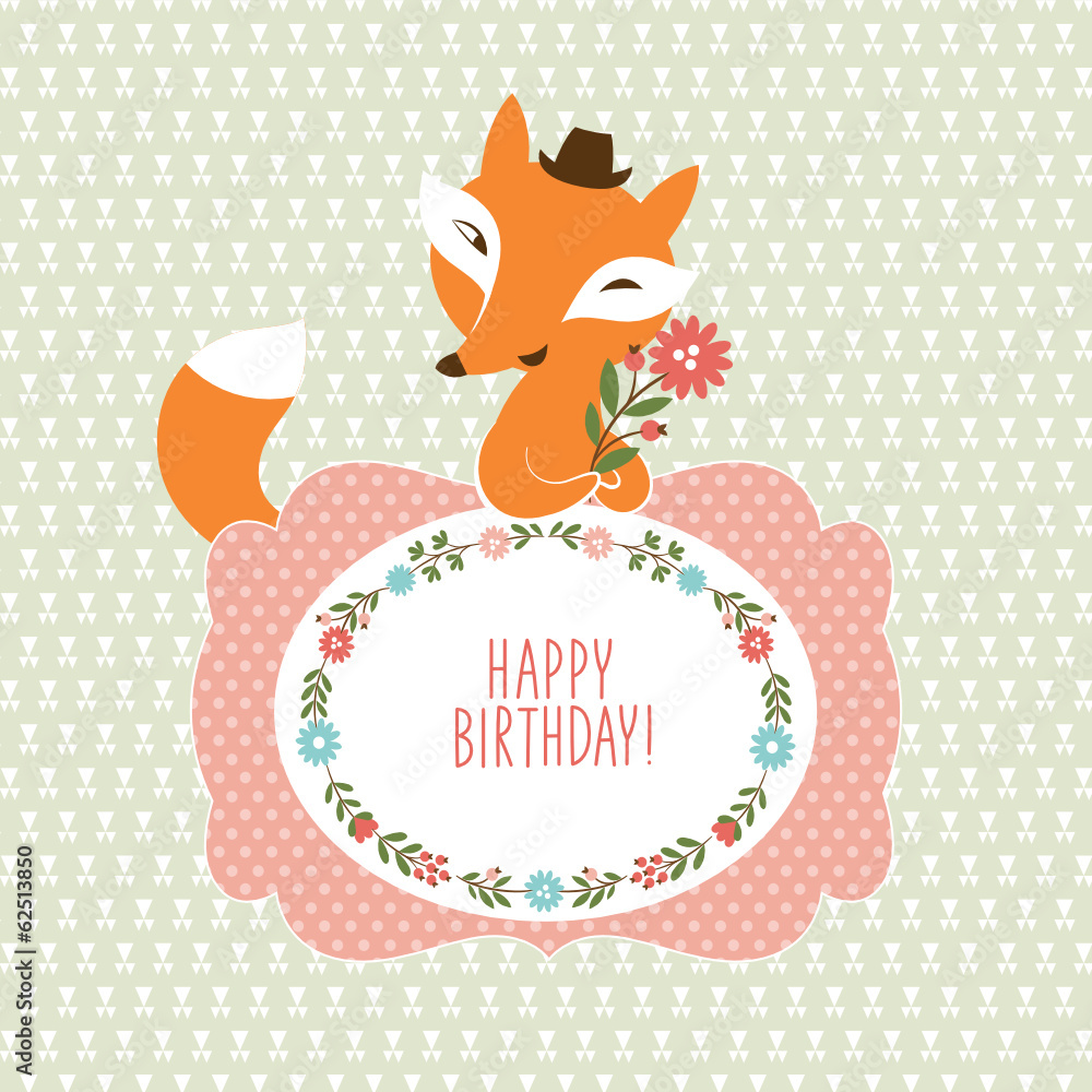 Fox with flowers, Greeting card