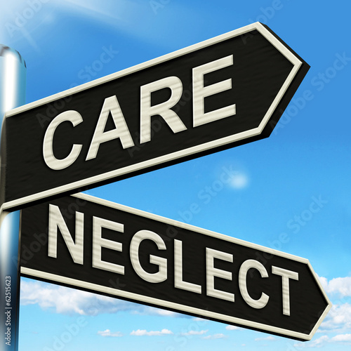 Fotografia Care Neglect Signpost Shows Caring Or Negligent