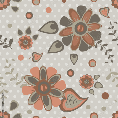 Seamless pattern with red flowers summer