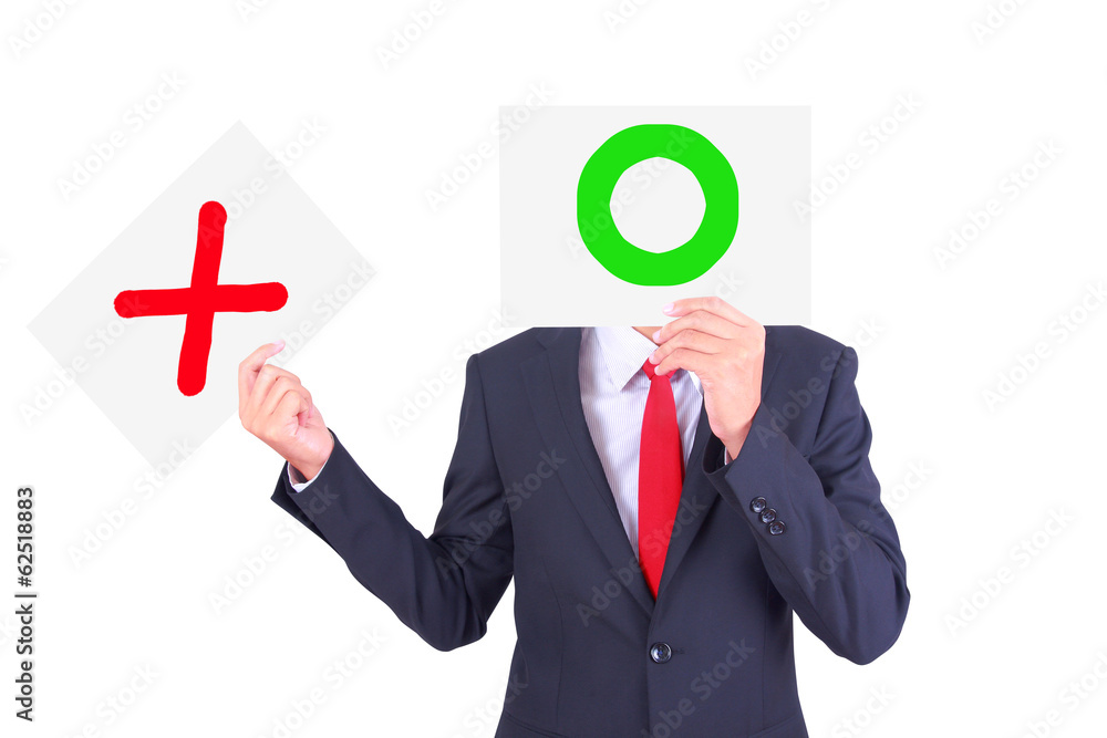 Businessman swap paper showing contrast idea