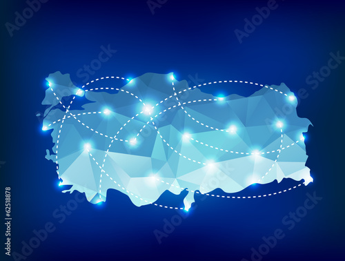 Turkey country map polygonal with spot lights places