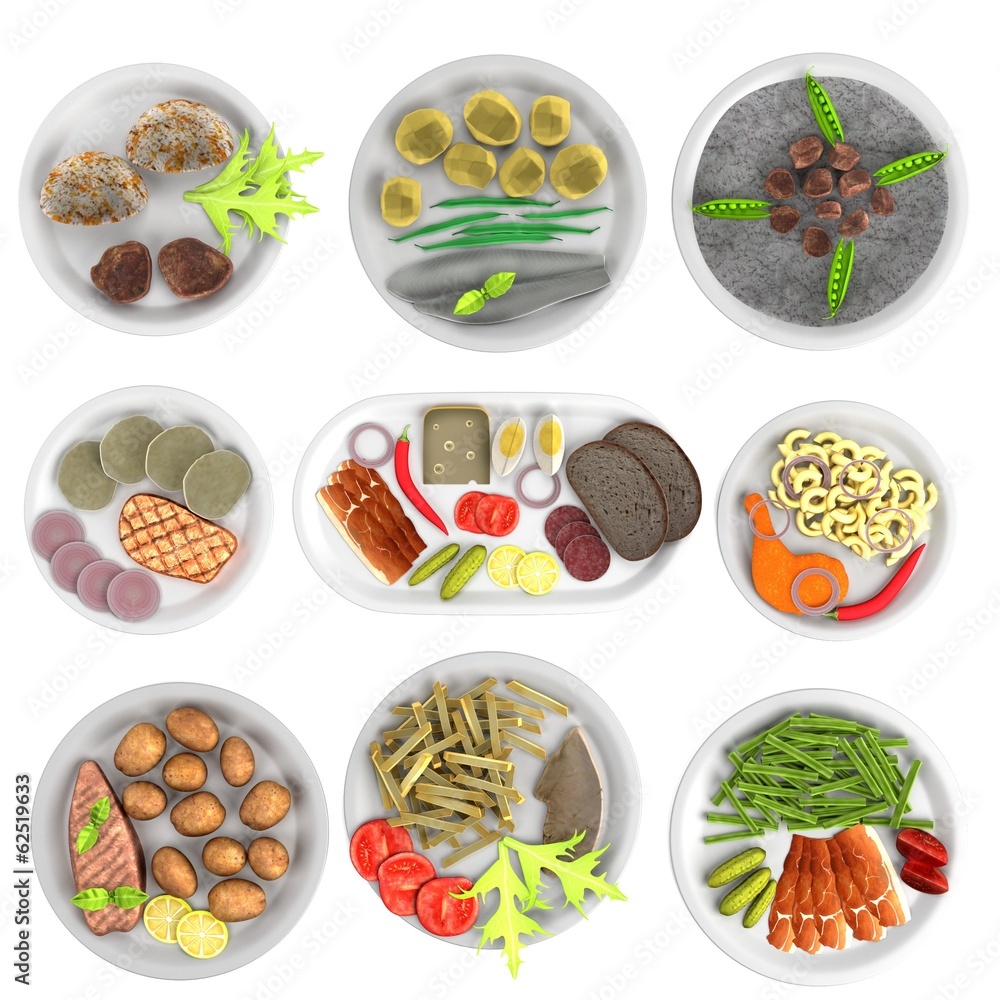 realistic 3d render of food set realistic 3d render of food set