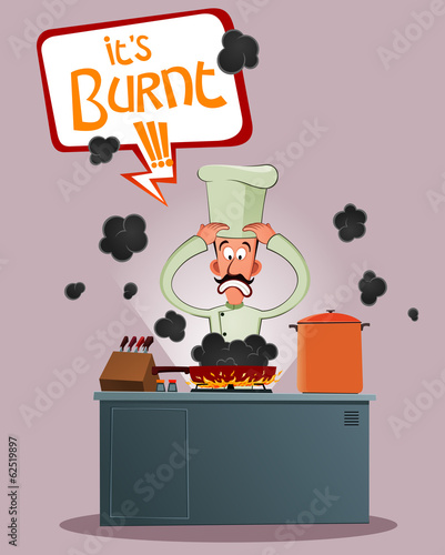 elite chef get stressed because of his food has burnt