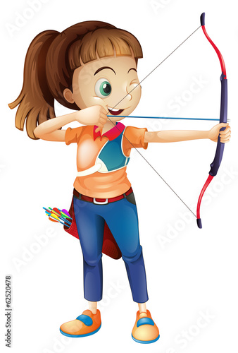 A young woman playing archery