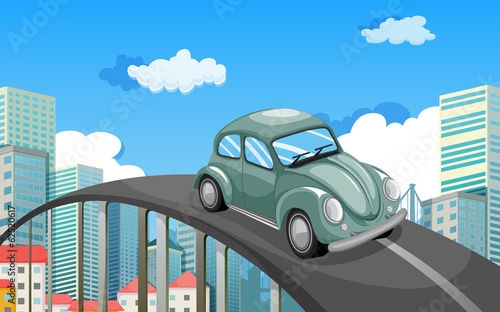 A car travelling at the road in the city