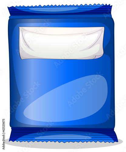 A blue packaging with an empty template for label