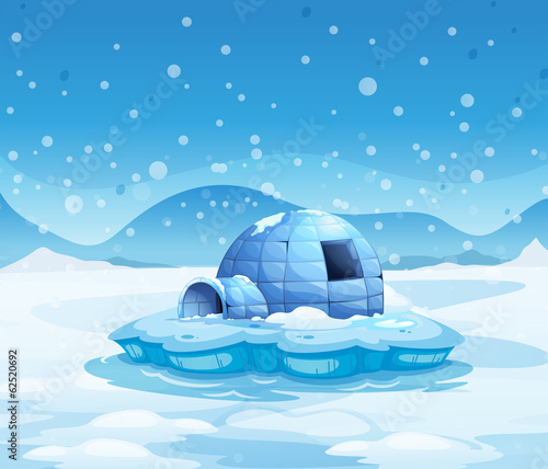 An iceberg with an igloo