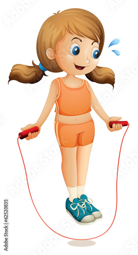 A young lady exercising with a rope