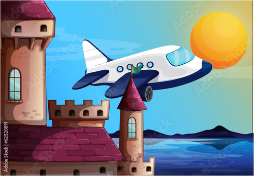 An airplane near the castle