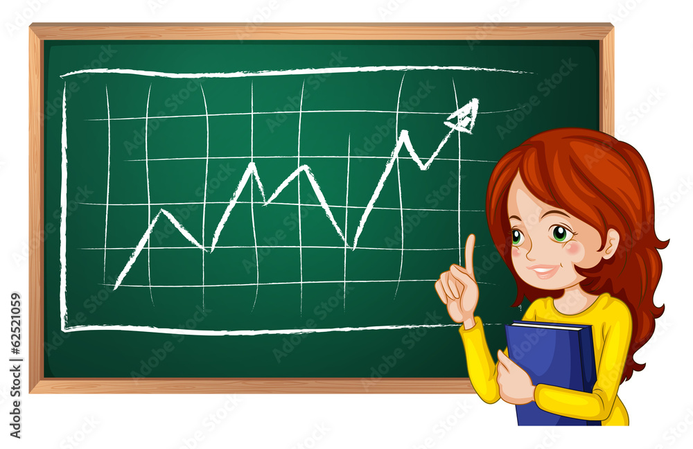 A girl explaining the chart at the blackboard A girl explaining the chart at the blackboard