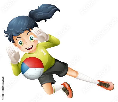 A female player using the ball with the flag of Czechoslovakia