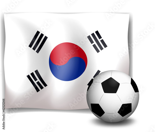 A soccer ball in front of the Korean flag