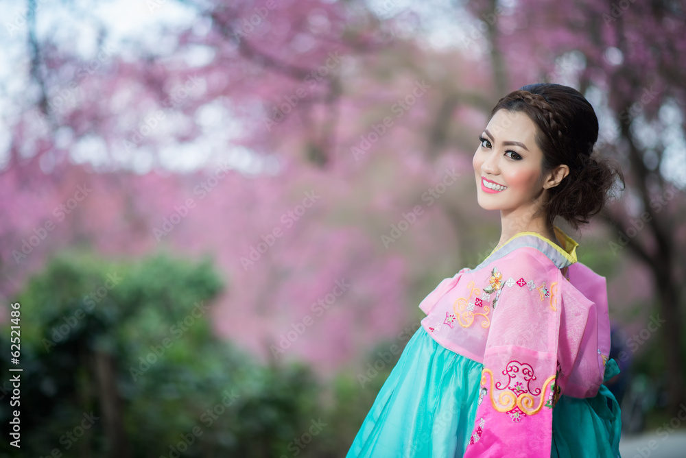 Hanbok: the traditional Korean dress and beautiful Asian girl wi Hanbok: the traditional Korean dress and beautiful Asian girl wi