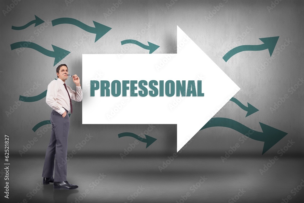 Professional against arrows pointing Professional against arrows pointing