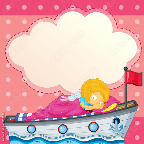 A young girl sleeping at the ship with an empty callout