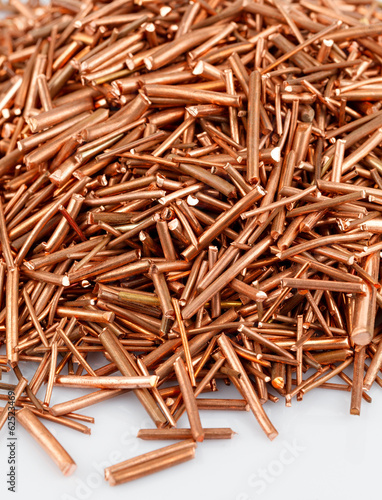 Copper wire is cut into pieces