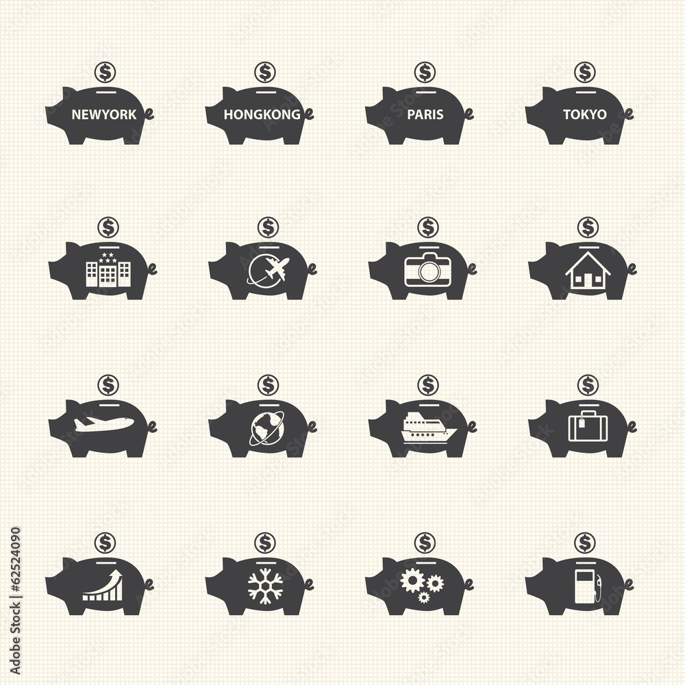 Piggy bank icon set. Piggy bank icon set.
