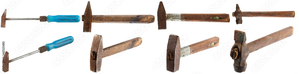 Set of hammers for plumbing work. Isolated on white background. Set of hammers for plumbing work. Isolated on white background.
