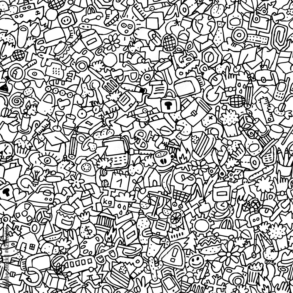 Icons seamless pattern in black and white