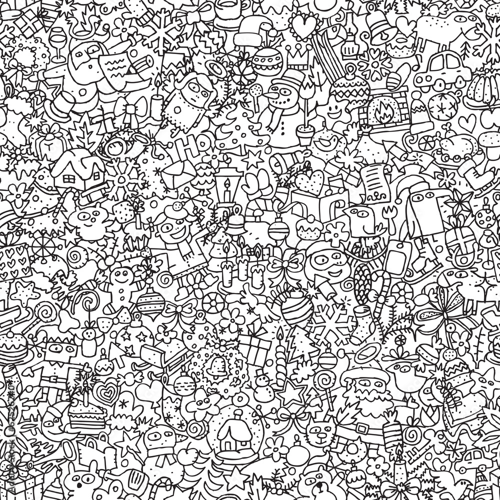 Christmas seamless pattern in black and white