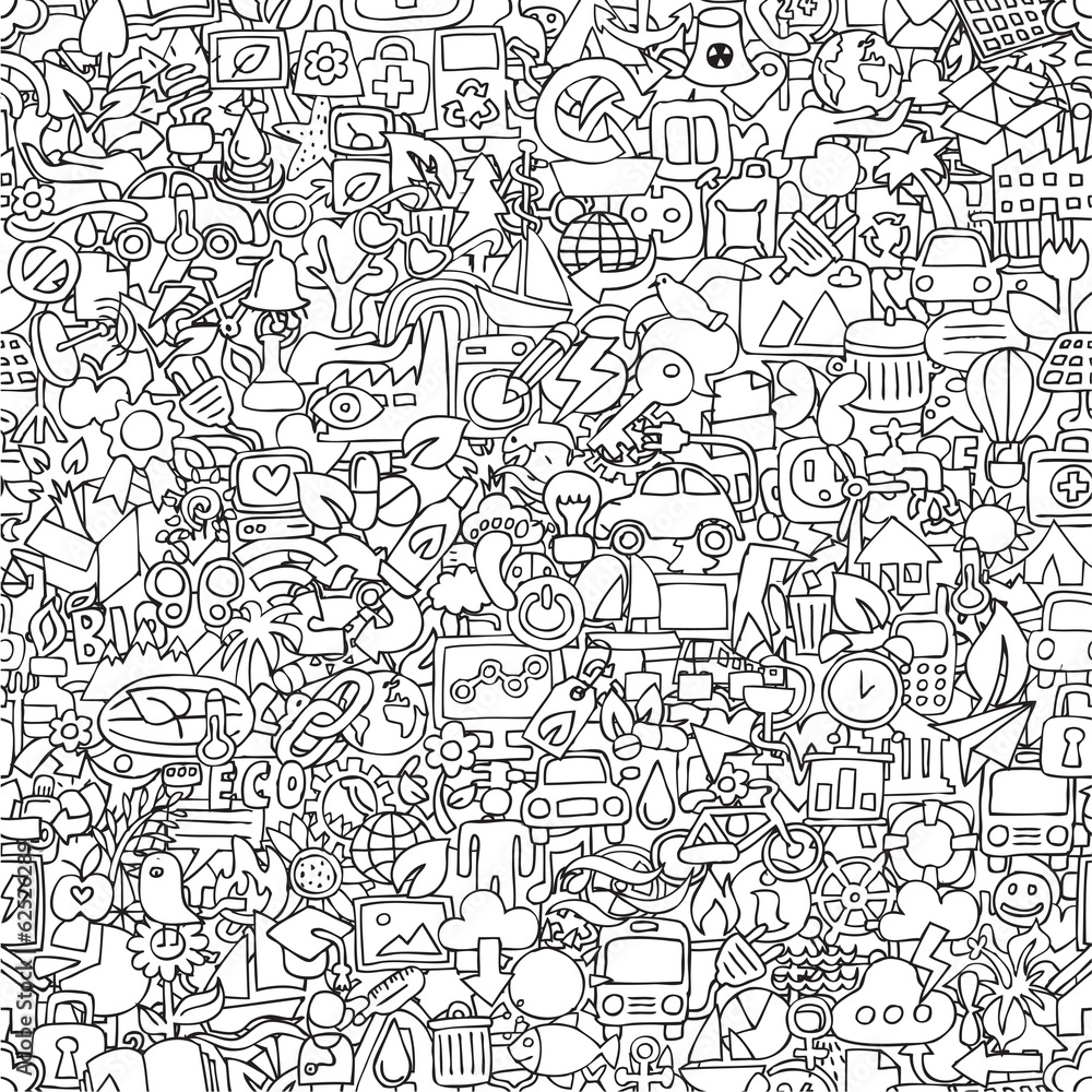 Ecology seamless pattern in black and white